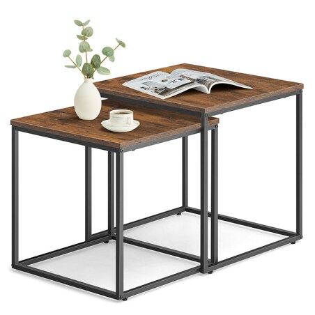 Stolik Kawowy Kwadrat 2Szt Rustykalny, Czarny