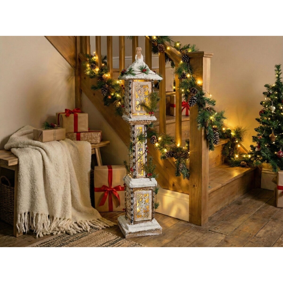 Dekoracja świąteczna LED LENTIRA Latarnia 80 cm Jasnobrązowy