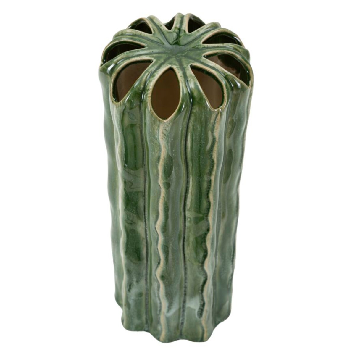 Osłonka dekoracyjna Cactus, kolor zielony, ceramika, 12 x 12 x 31,5 cm, motyw: kaktus, styl nowoczesny, na doniczkę do salonu, Mauro Ferretti
