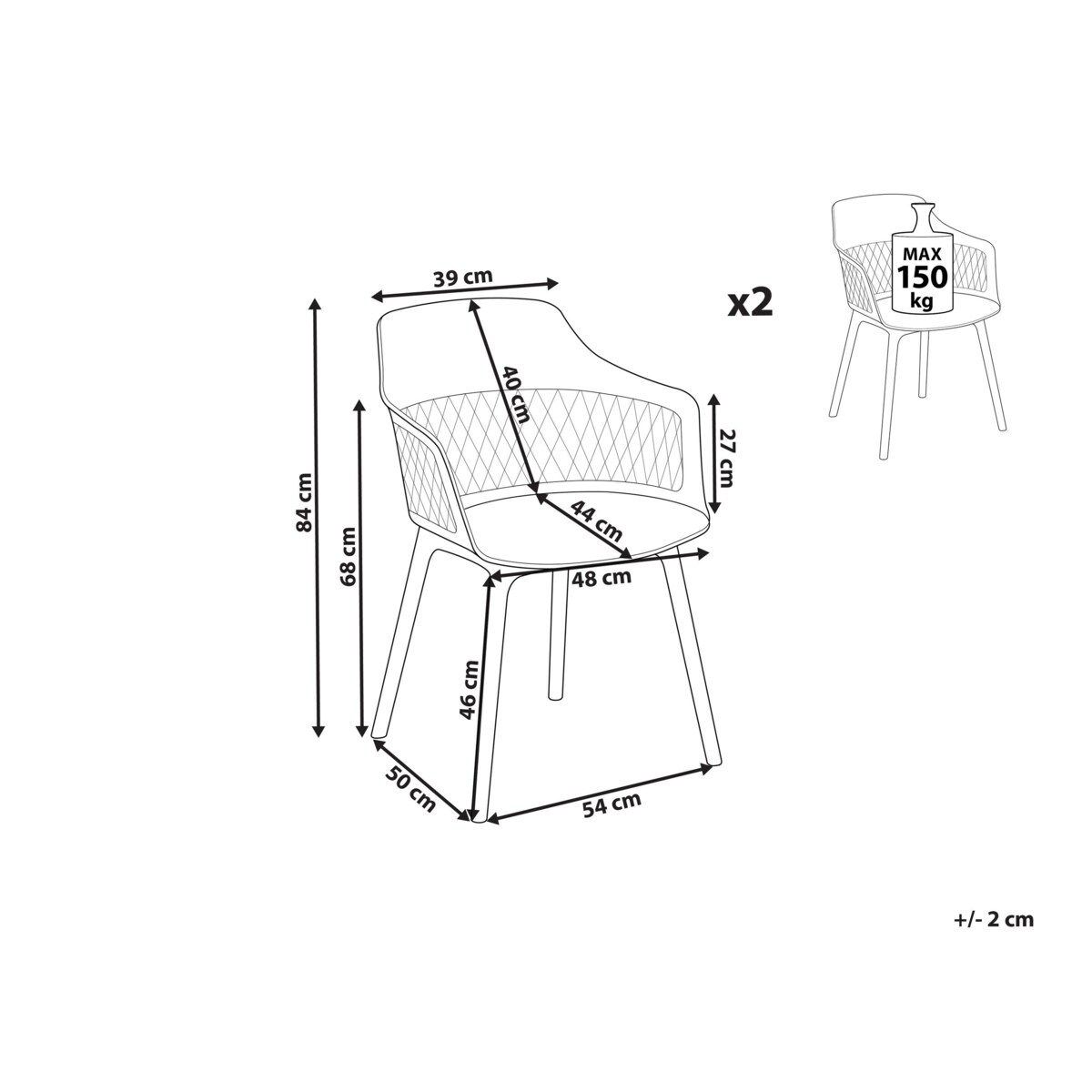 Zestaw 2 krzeseł do jadalni jasnoszary ALMIRA