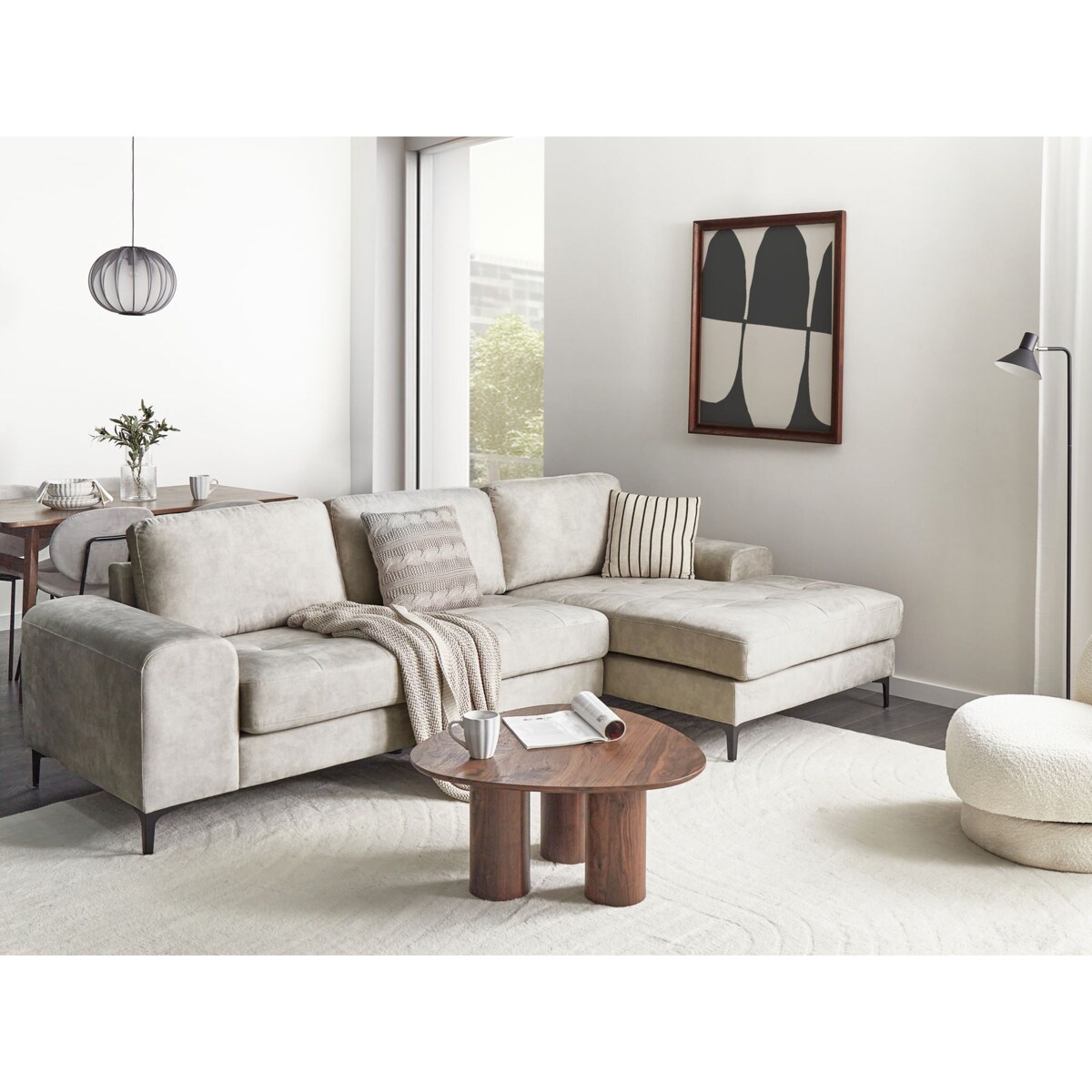 Sofa narożna lewostronna KIRUNA Welur Jasnobeżowy Lewostronny