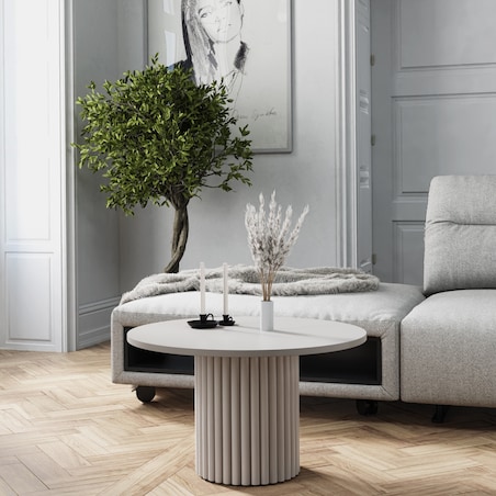 Stolik kawowy, okrągły, kaszmirowy, lamele 42x67 cm