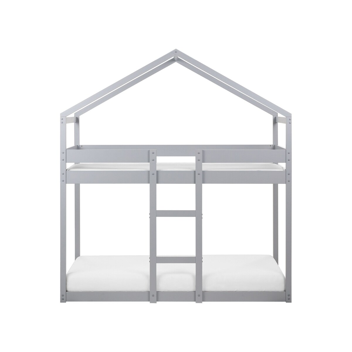 Łóżko piętrowe dziecięce domek drewniane 90 x 200 cm szare LABATUT