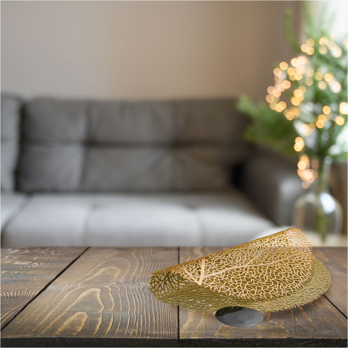 Podkładka Ażurowa Na Stół Mata Stołowa Pod Talerz Ozdoba 38 Cm Drzewo Pvc Miedziana