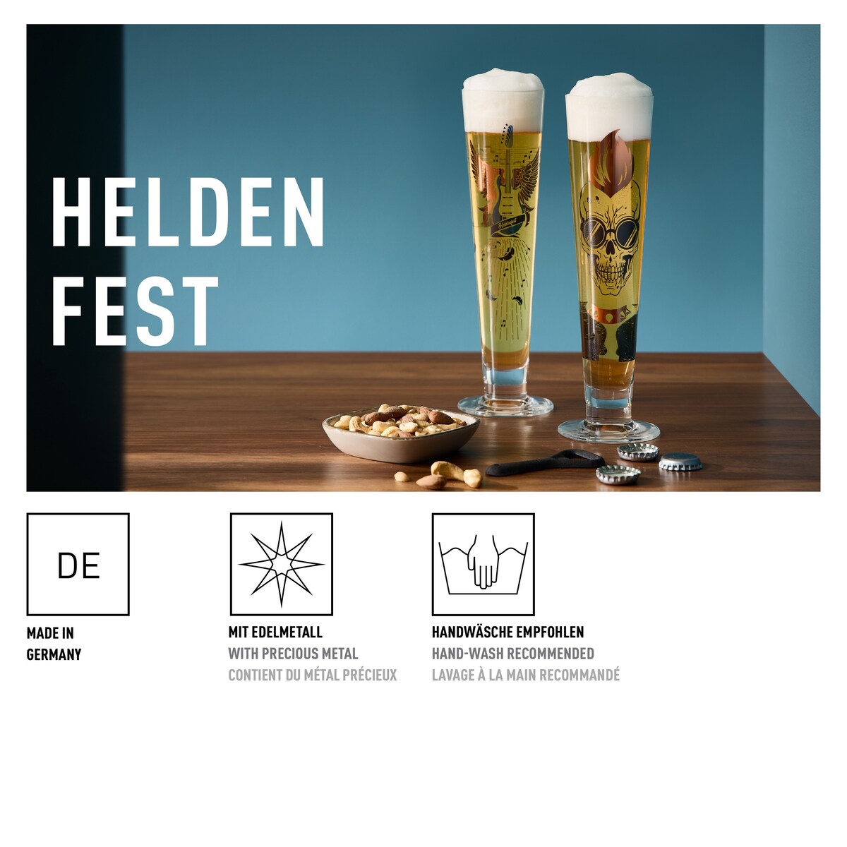 Ritzenhoff Szklanka do piwa kryształ 385 ml Heldenfest motyw czaszka tatuaż premium