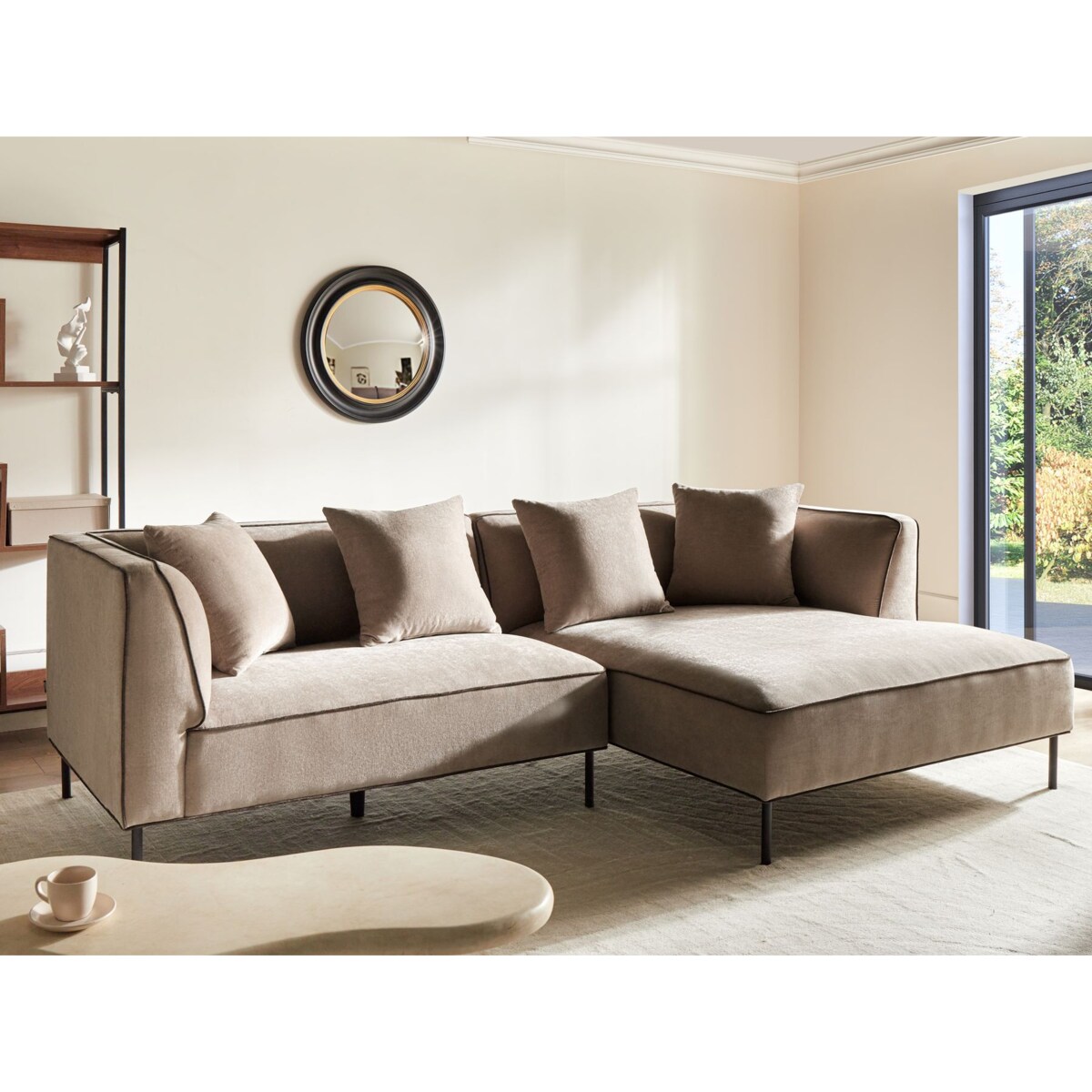 Narożnik dla 3 osób SATER Szenil Jasnobrązowy Lewostronny