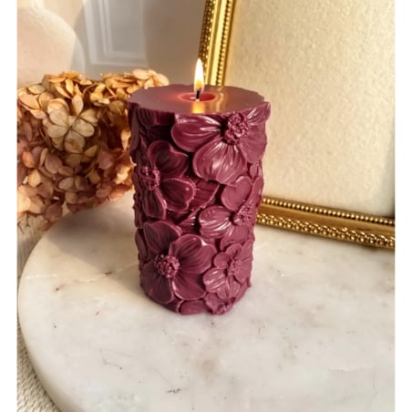 Świeca sojowa ekologiczna dekoracyjna walec bordowa, śliwkowa "Burgundy Touch" 105x65mm