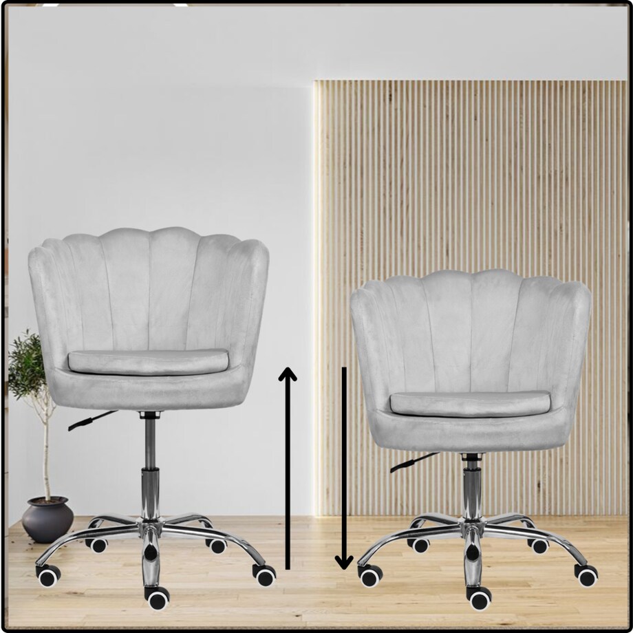 Fotel obrotowy krzesło muszelka welurowy do biurka toaletki szare shell