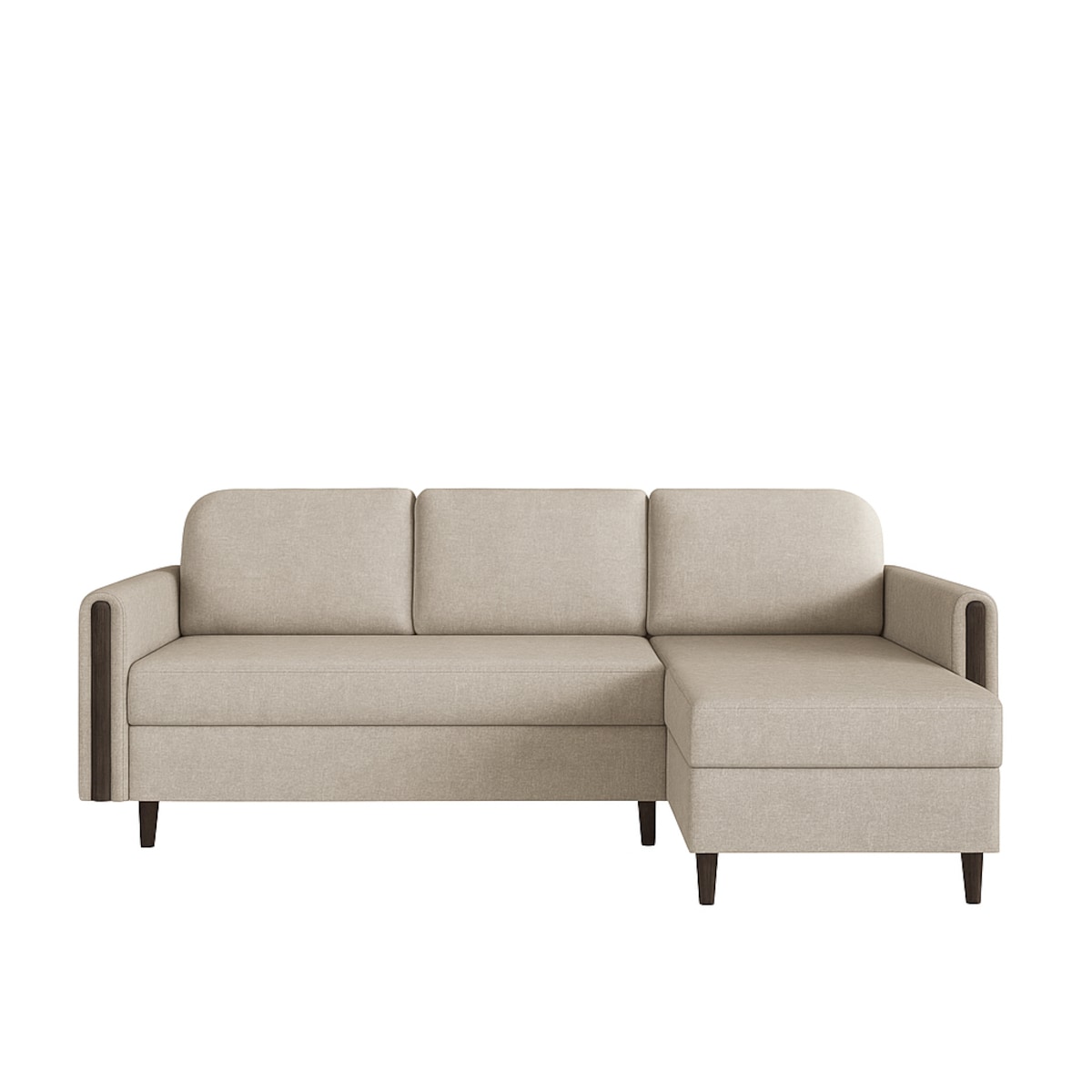 Wygodny narożnik GALOS - beżowy-drewno wenge -prawostronny