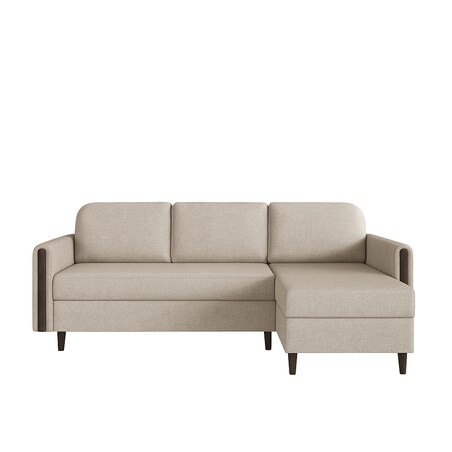 Wygodny narożnik GALOS - beżowy-drewno wenge -prawostronny