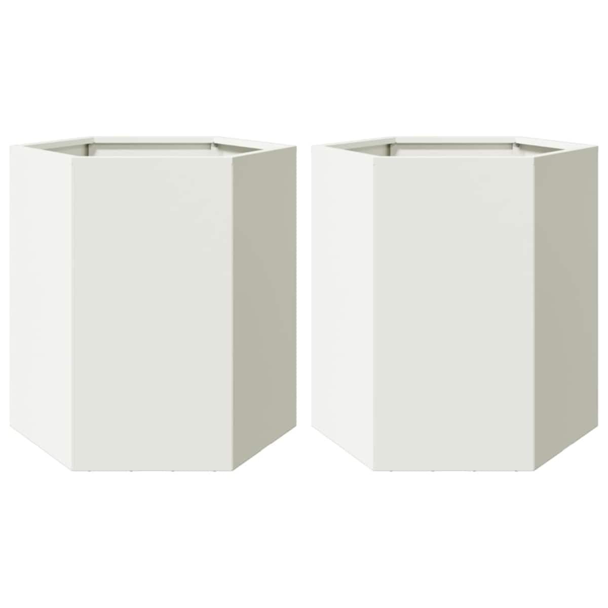 vidaXL Doniczki ogrodowe, 2 szt, białe, sześciokątne, 46x40x45cm, stal