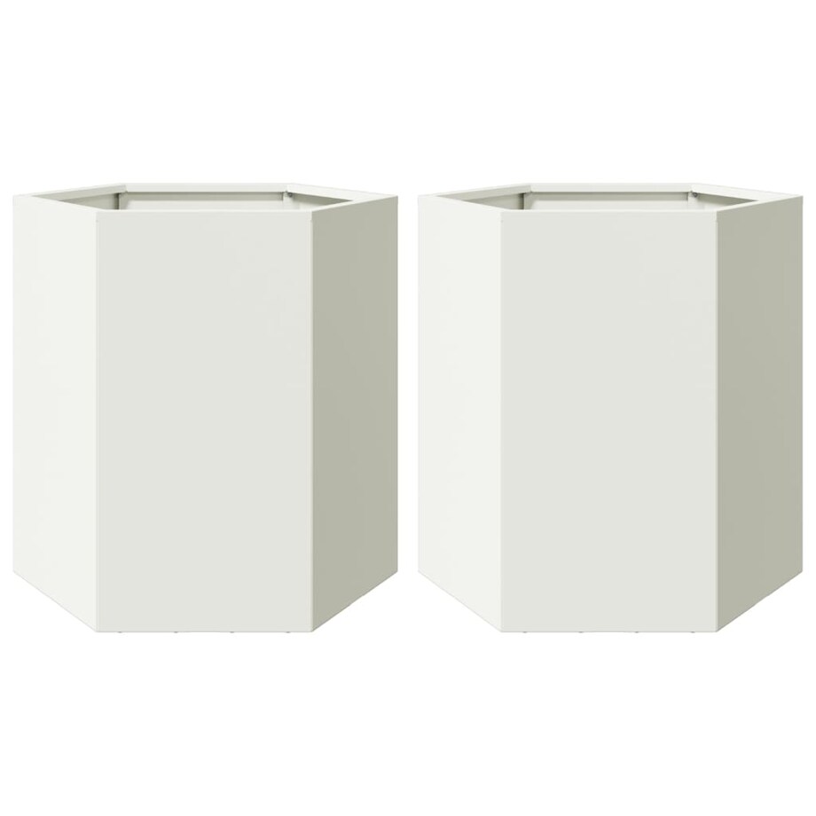 vidaXL Doniczki ogrodowe, 2 szt, białe, sześciokątne, 46x40x45cm, stal