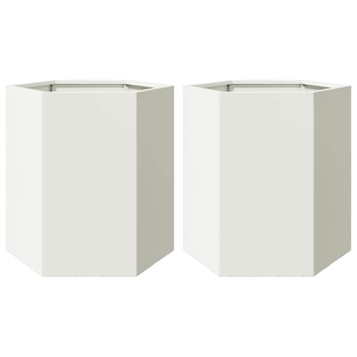 vidaXL Doniczki ogrodowe, 2 szt, białe, sześciokątne, 46x40x45cm, stal