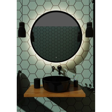 Lustro okrągłe LED z poświatą i włącznikiem – czarne - 60 cm