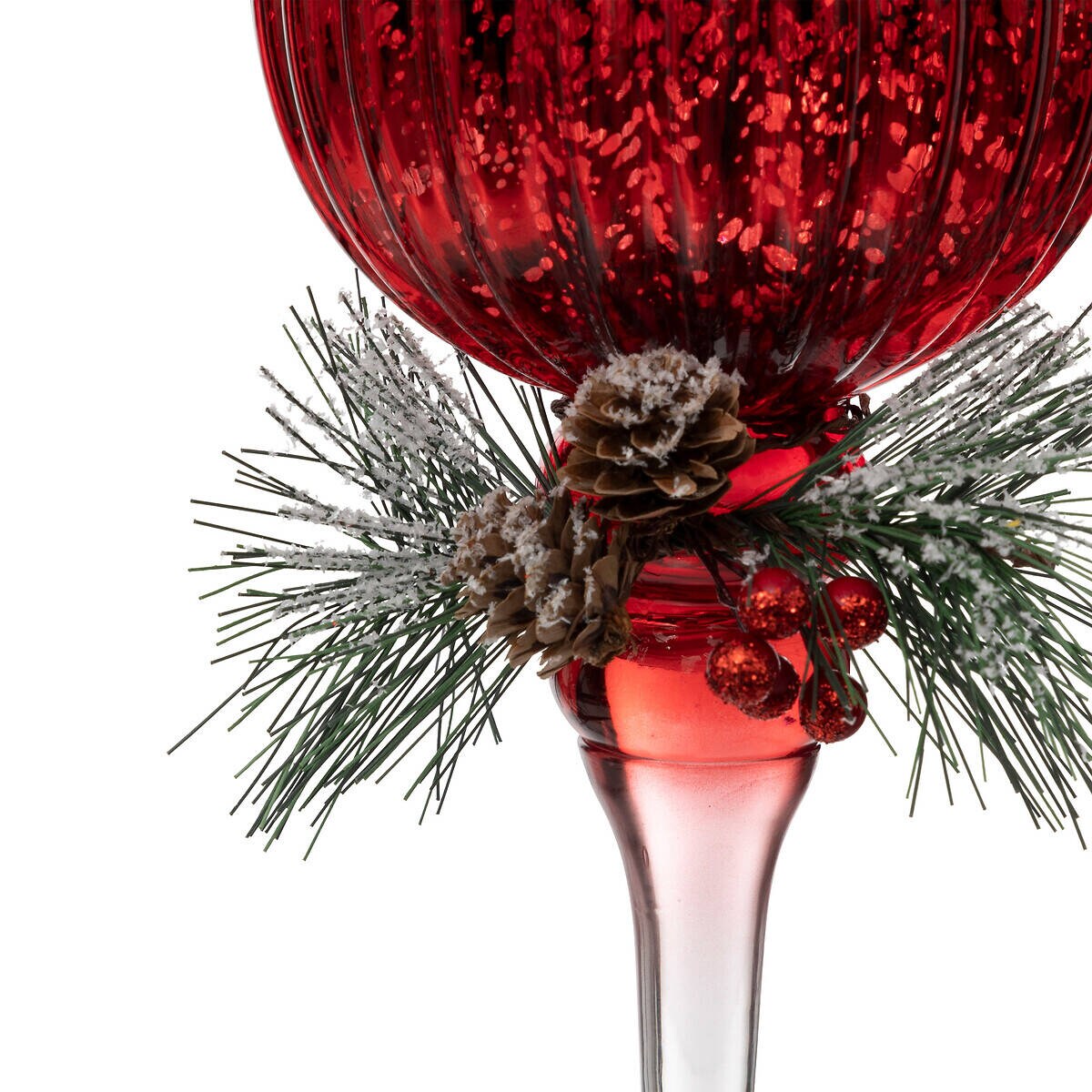 Szklany świecznik ze świąteczną gałązką, 3 sztuki