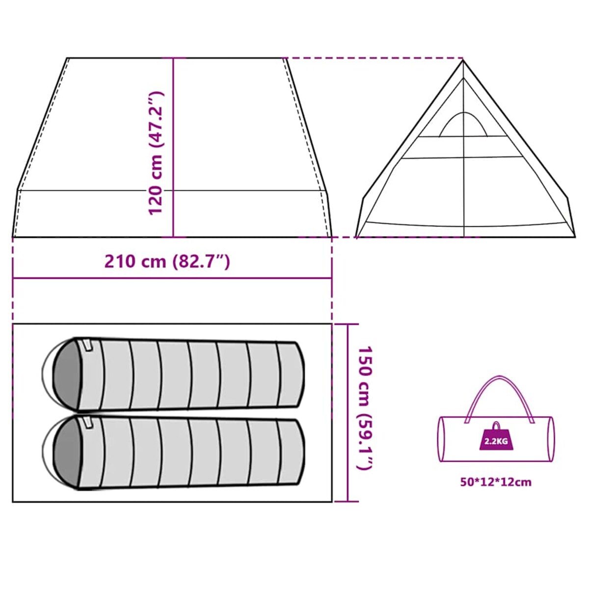 vidaXL Namiot turystyczny, 2-os., biały, zaciemniany, wodoszczelny