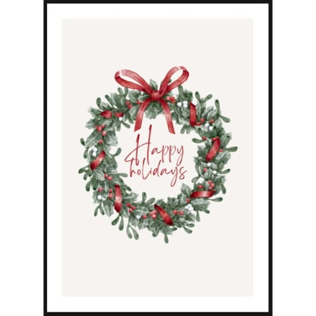 Poster Story, Plakat, Obraz - Wieniec Świąteczny Happy Holidays, wymiary 60 x 84 cm
