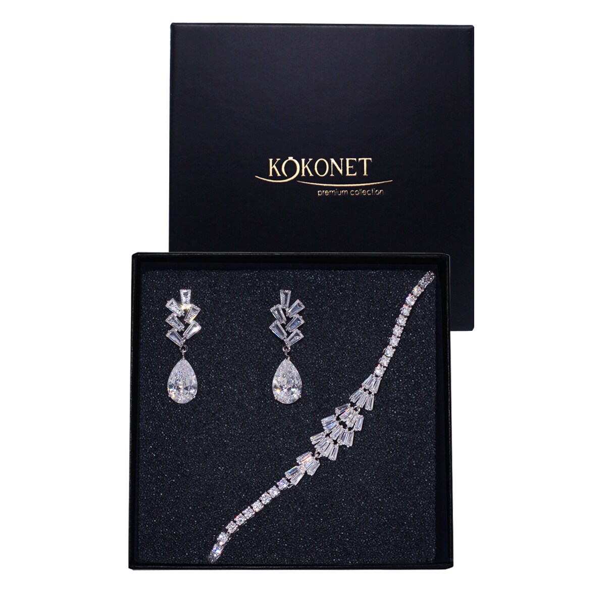 Kolczyki bransoletka zestaw ślubny łezki listki srebrny błyszczący efekt