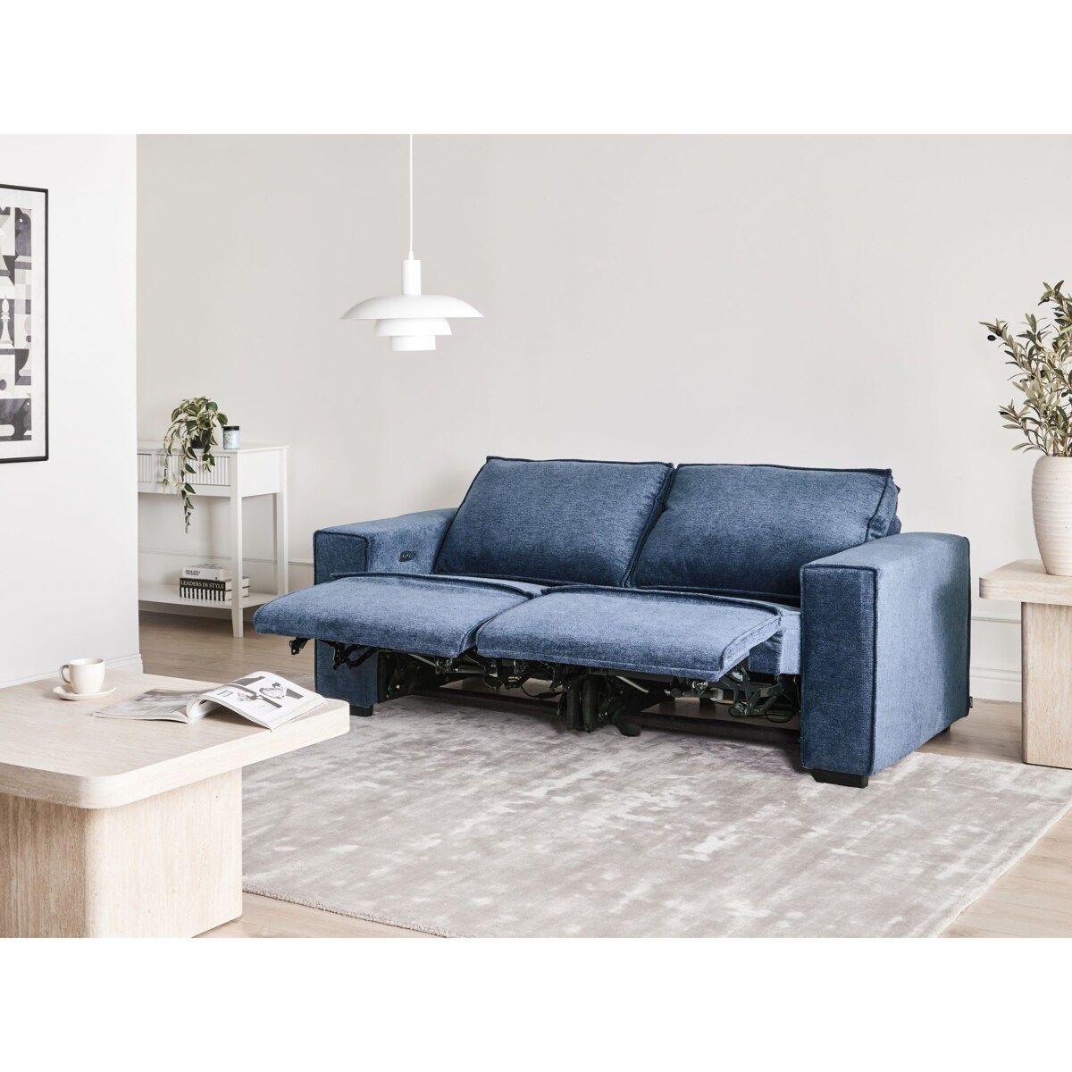 Sofa z elektryczną funkcją relaksu NUKARI Niebieski dla 3 osób