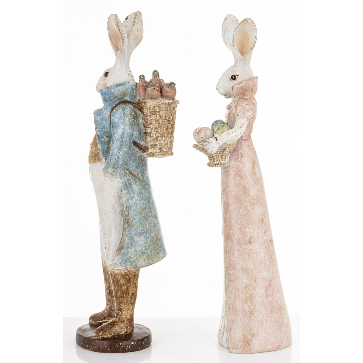 Dekoracja - para królików 37x12x11 i 36,5x10x8 cm RAFFINATO z pisankami i marchewkami