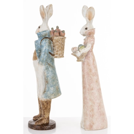Dekoracja - para królików 37x12x11 i 36,5x10x8 cm RAFFINATO z pisankami i marchewkami