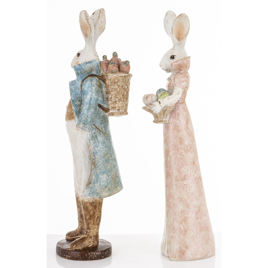 Dekoracja - para królików 37x12x11 i 36,5x10x8 cm RAFFINATO z pisankami i marchewkami