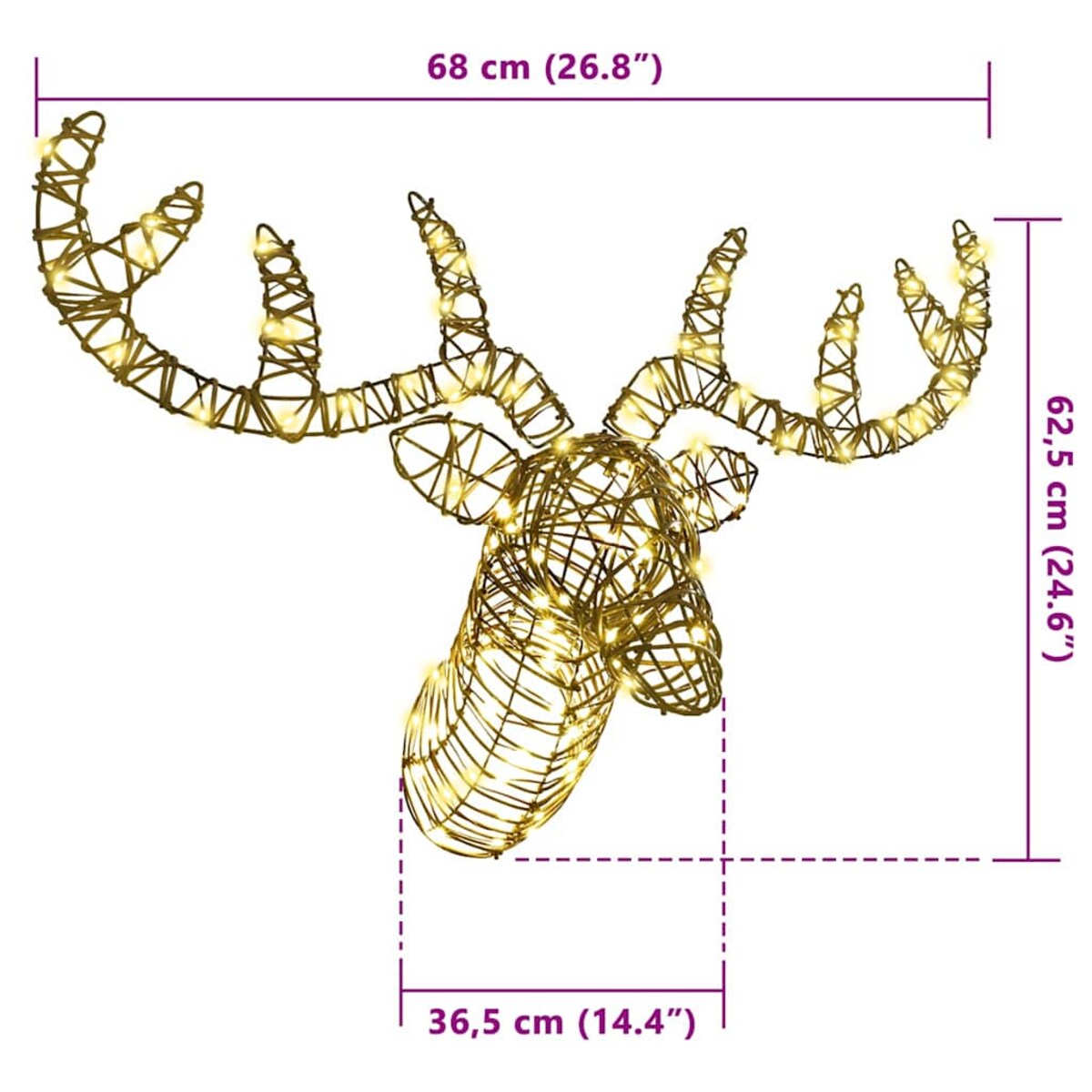 vidaXL Renifer ciągnący sanie Ciepła biel 60 cm rattan