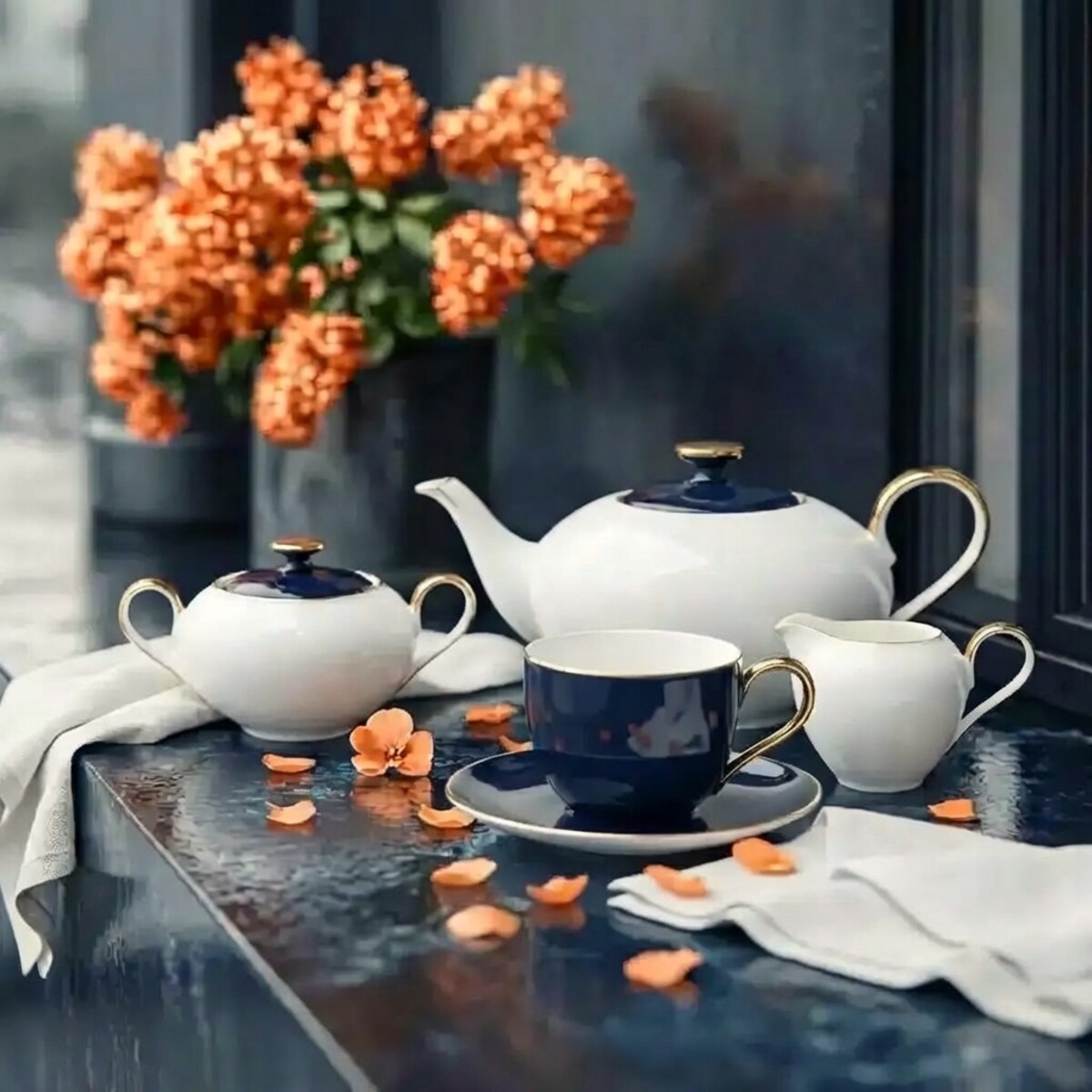 VILLA ITALIA Serwis kawowy na 6 osób porcelanowy Zestaw prezentowy BLUE VELVET