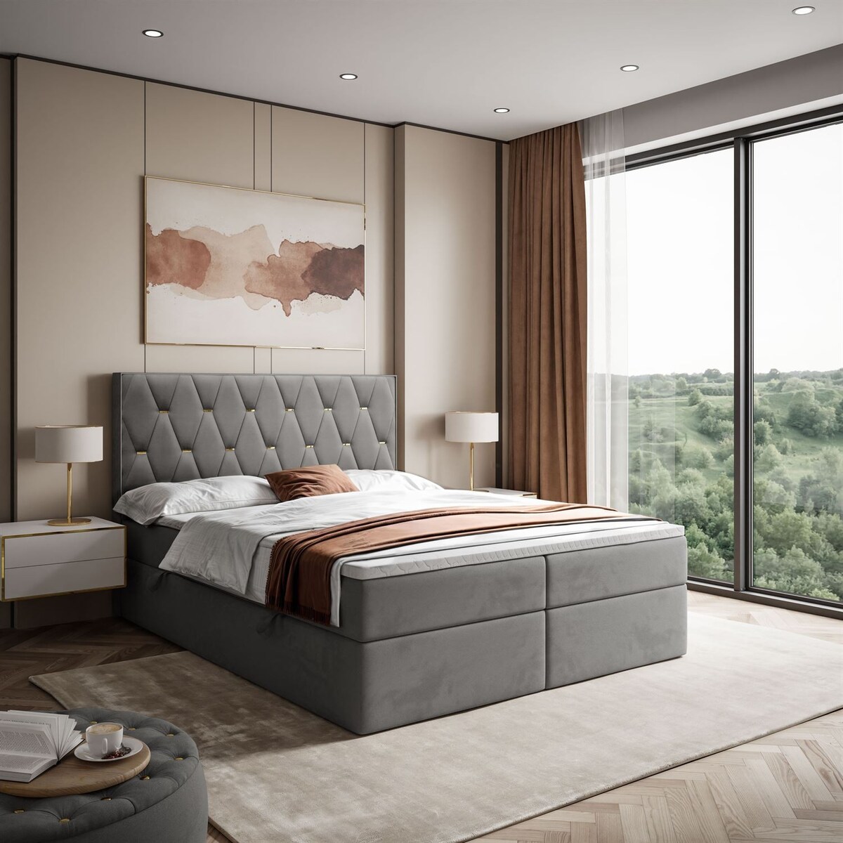 Łóżko kontynentalne IZOLDA z pojemnikiem na pościel, 160x200, RV 250, topper