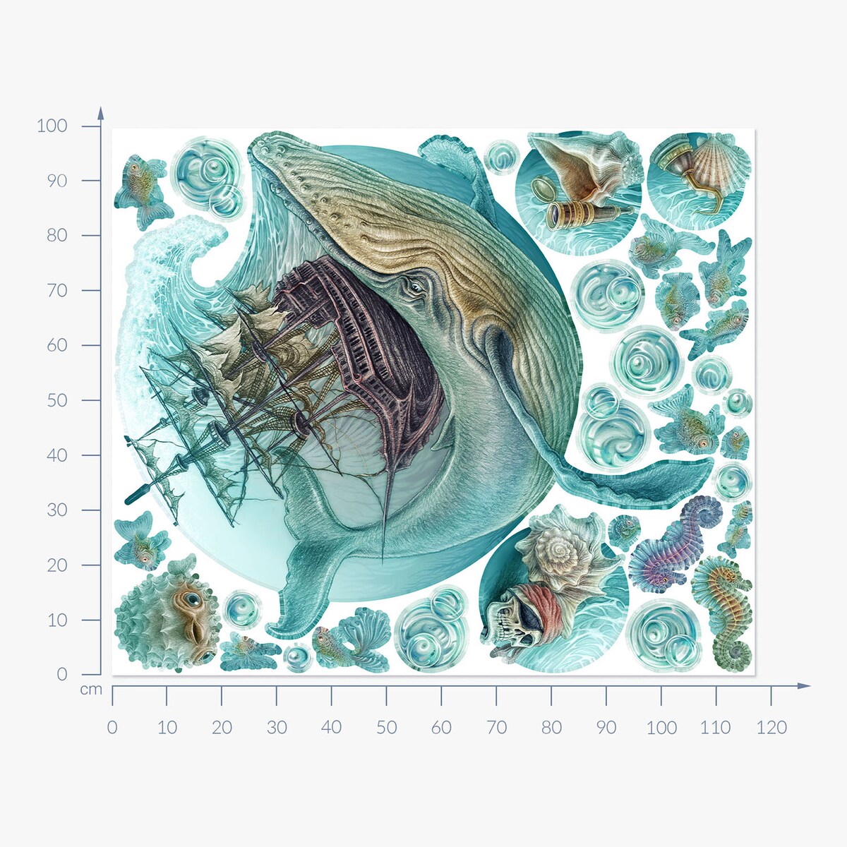 Zestaw naklejek na ścianę, Morski statek, 100cm