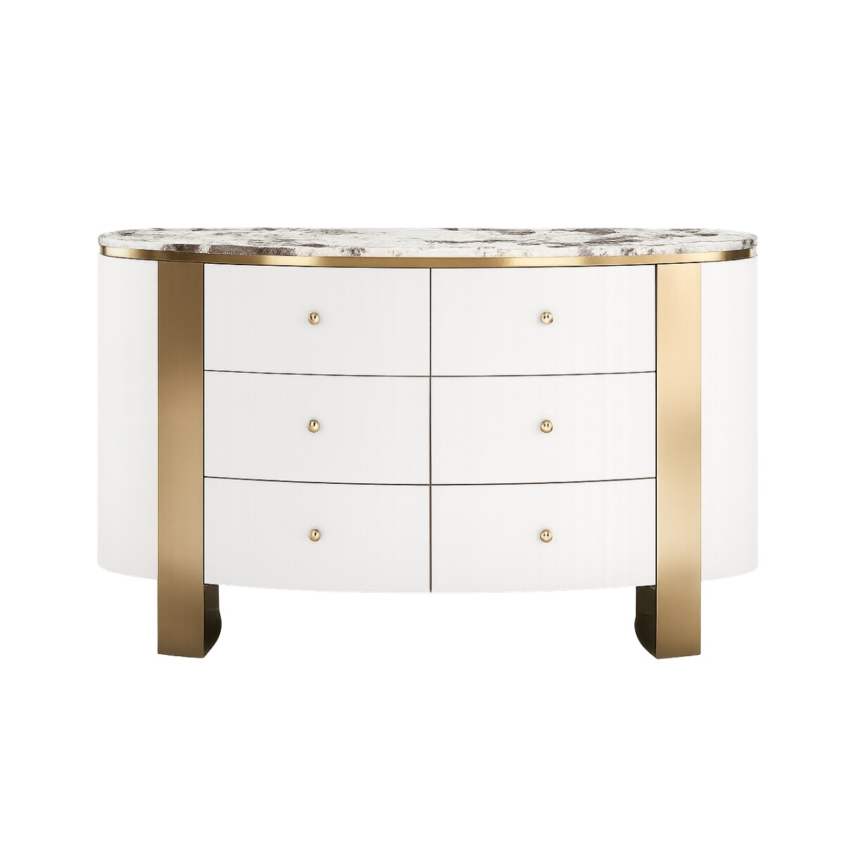 Komoda biała Sofia na złotych nogach z kamiennym blatem 140x40x85