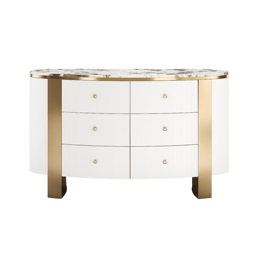 Komoda biała Sofia na złotych nogach z kamiennym blatem 140x40x85