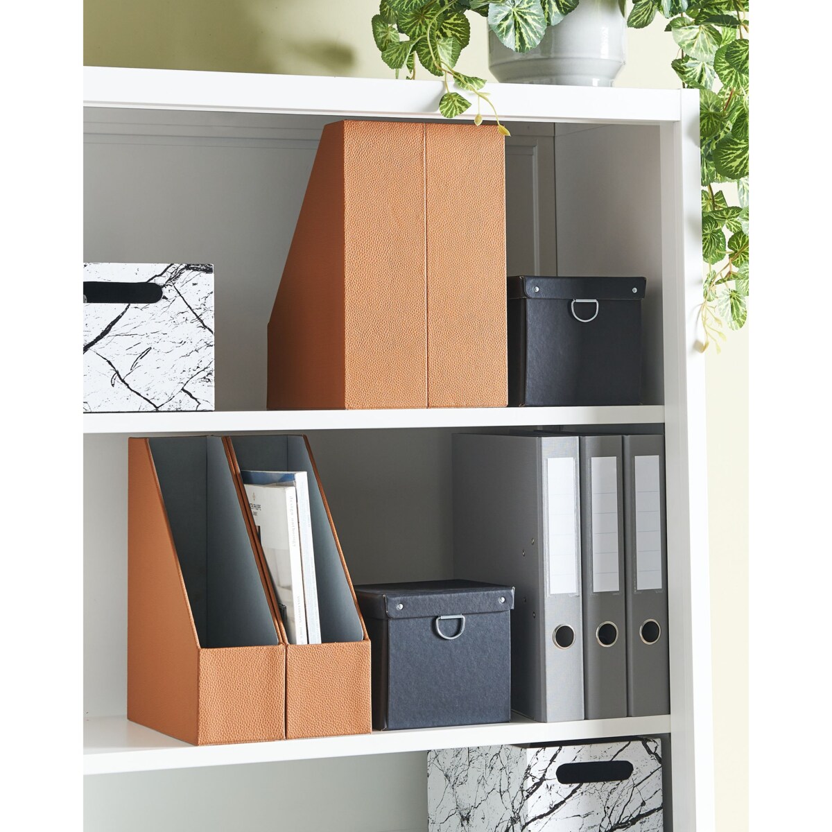 Zestaw 4 pojemników na dokumenty ekoskóra złoty brąz SUMER