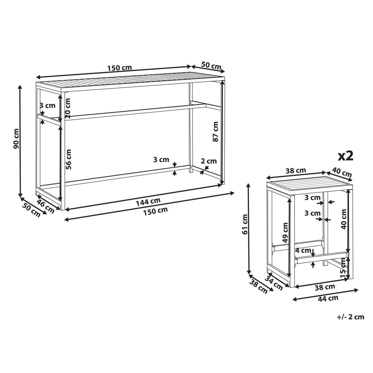Zestaw barowy ogrodowy dla 2 osób AVETRANA Metal Brązowy/ biały