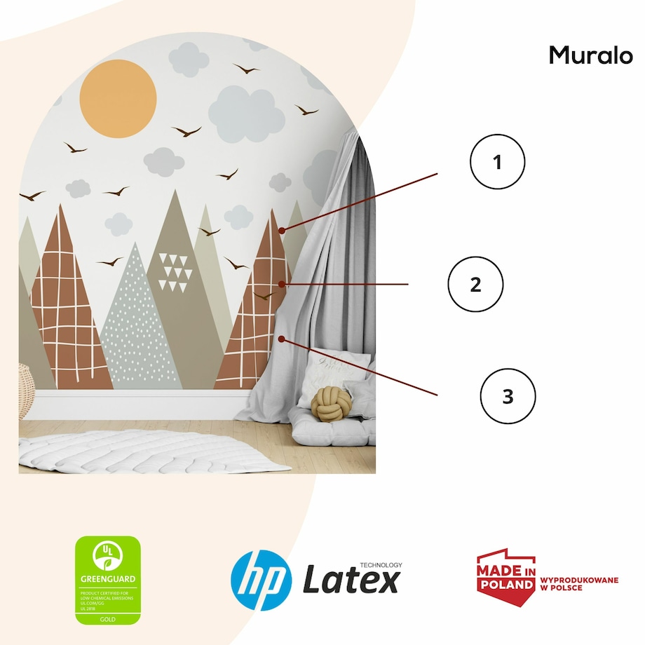 ZESTAW NAKLEJEK NA ŚCIANĘ DLA DZIECI BEŻOWE GÓRY STYL SKANDYNAWSKI