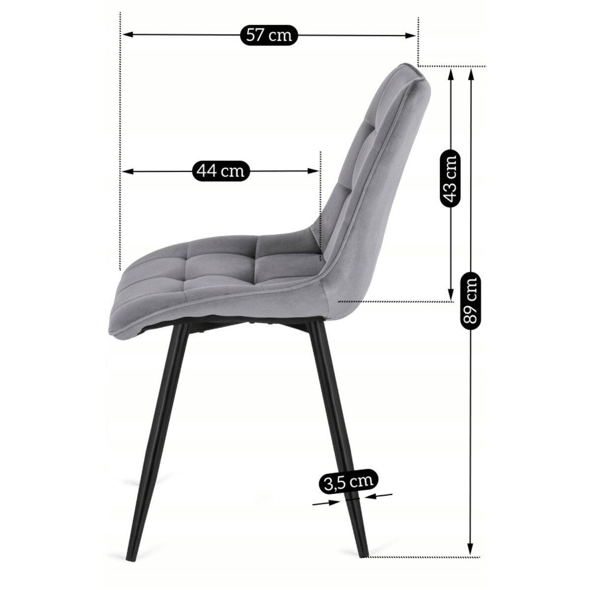 Krzesło Tapicerowane Welurowe Do Salonu Jadalni Loft Velvet Szare RIO