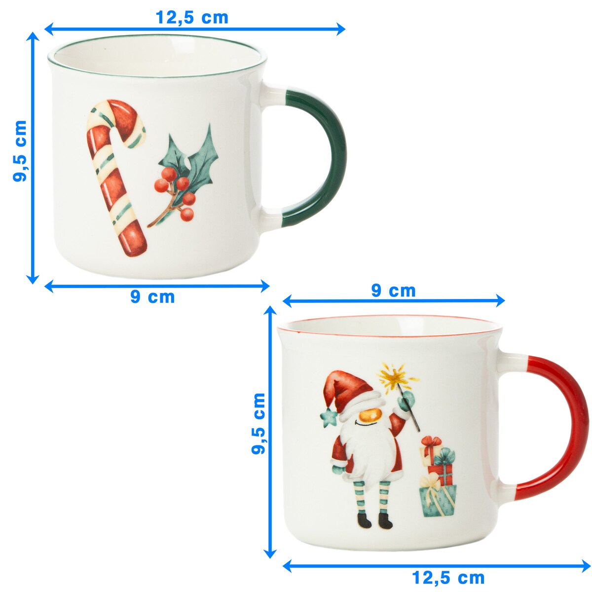 Kubek Świąteczny Ceramiczny Na Prezent 300 Ml Boże Narodzenie Mikołaj Lizak Zestaw 2 Szt