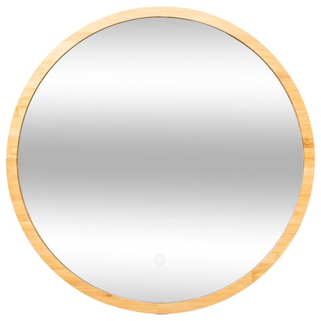 Lustro łazienkowe z oświetleniem LED, bambusowa rama, Ø 57 cm