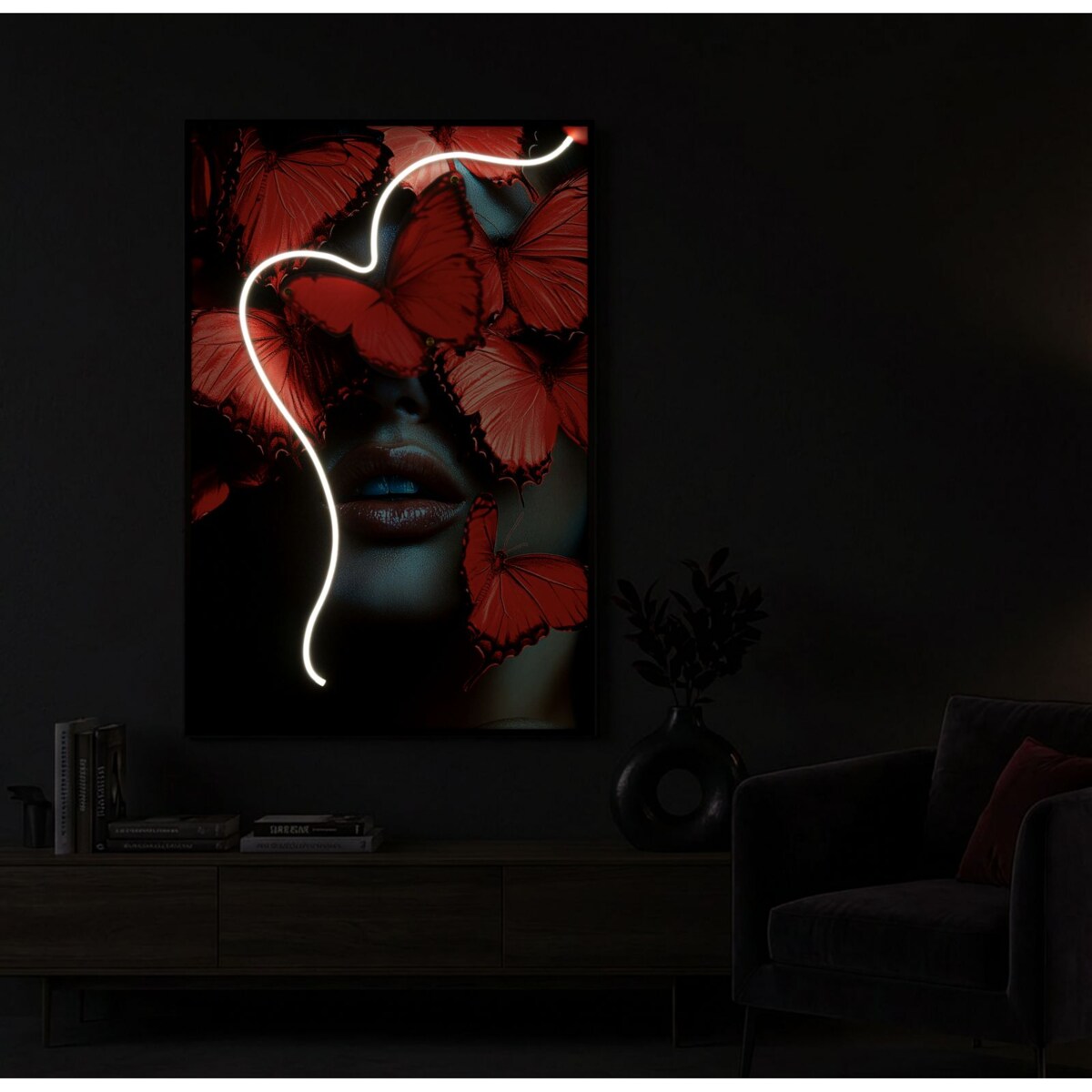 Obraz na płótnie Butterflies, kolor wielokolorowy, płótno i płyta MDF, 60 x 90 cm, LED, 3D, motyw: motyle, dekoracja ściany do salonu, Mauro Ferretti