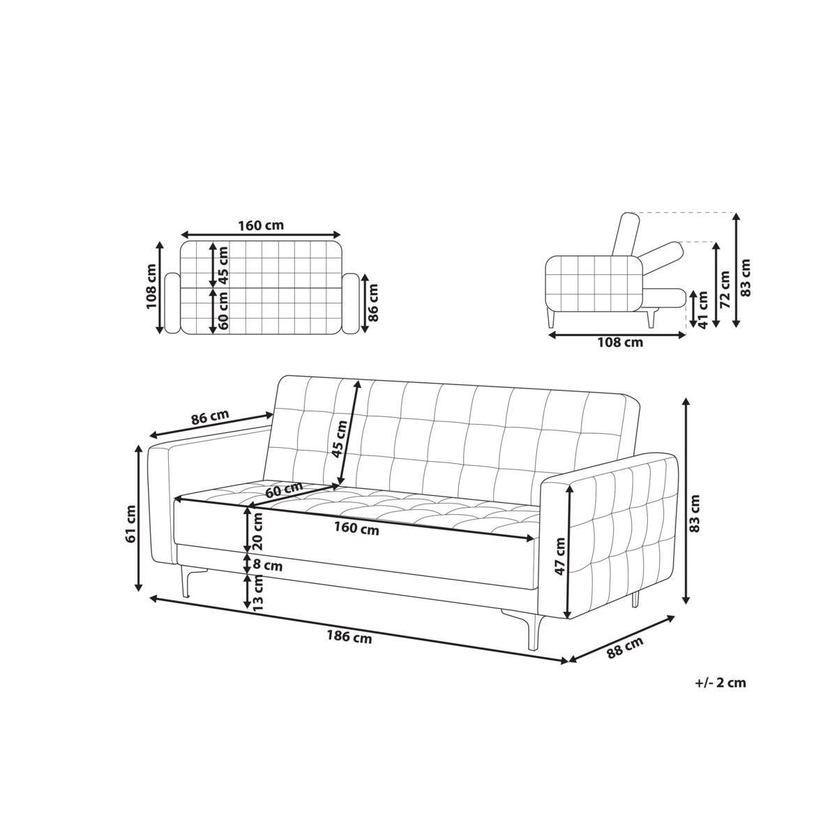 Sofa trzyosobowa welurowa czarna ABERDEEN