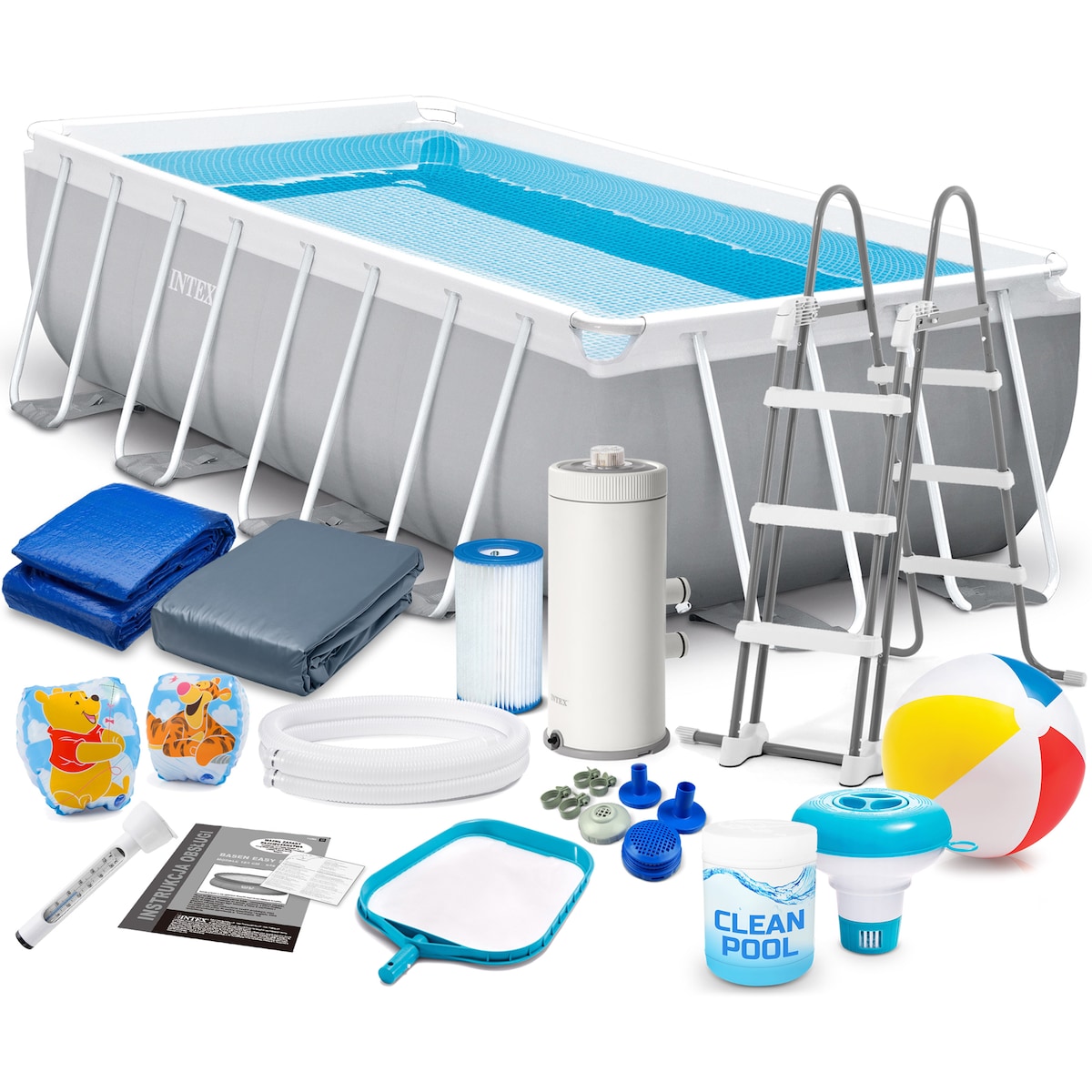 Basen ogrodowy stelażowy 488x244x107 cm INTEX zestaw 18w1