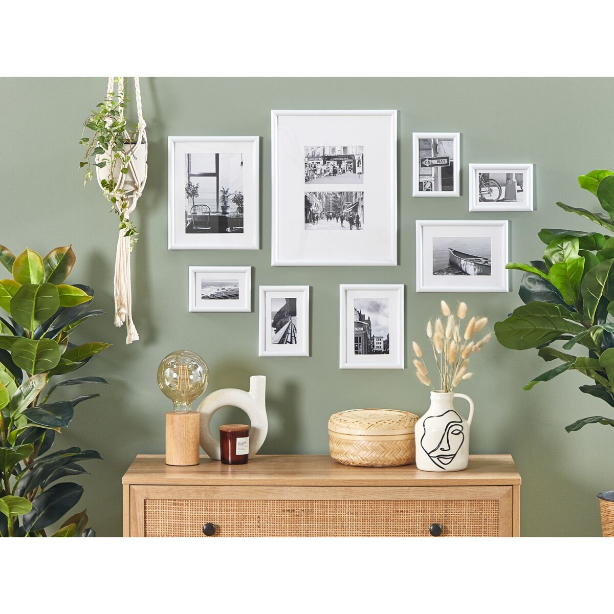 Galeria ścienna krajobrazy 8 ramek biała GARANGO