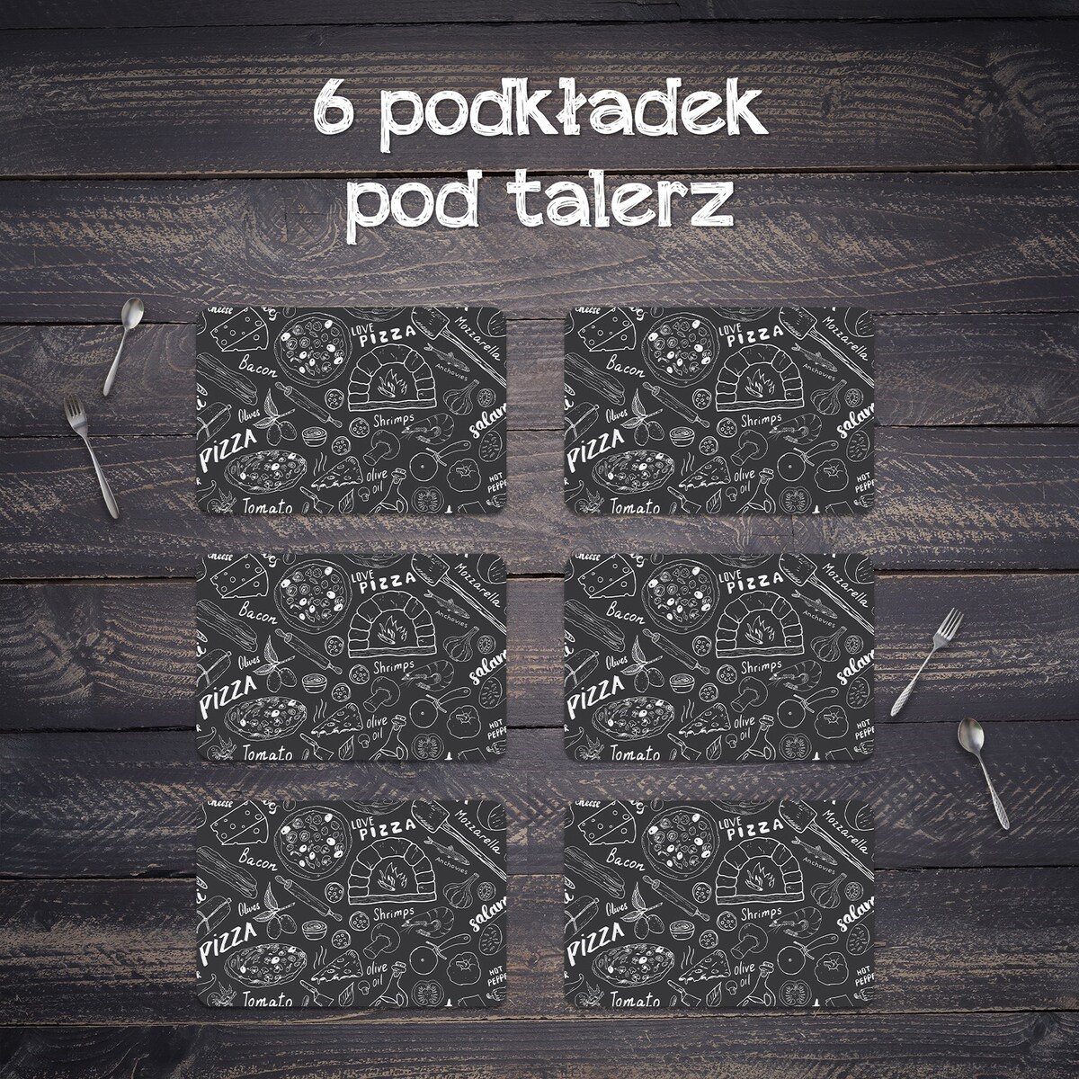 Komplet mat pod talerz Włoska pizzeria, 6 szt. 45x30cm