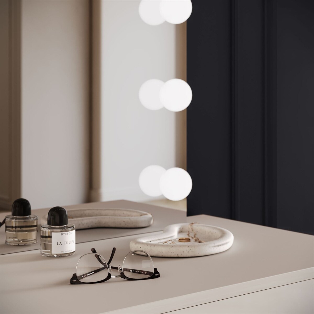 Toaletka kosmetyczna BLANCO KASZMIR ELITE z lustrem i oświetleniem srebrny chrom, uchwyt srebrny