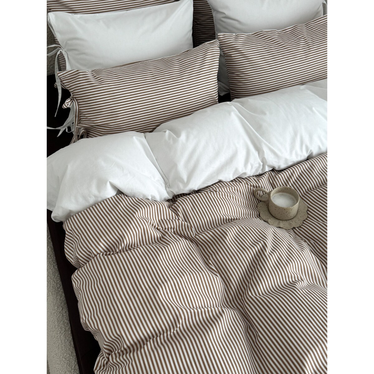 Pościel Bawełniana w Paski Styl Japandi - 200x220cm