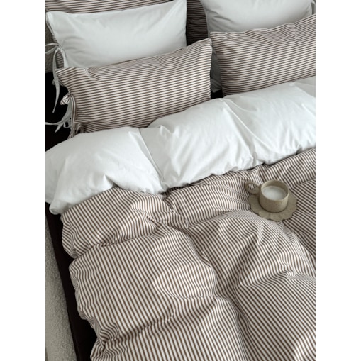 Pościel Bawełniana w Paski Styl Japandi - 200x220cm