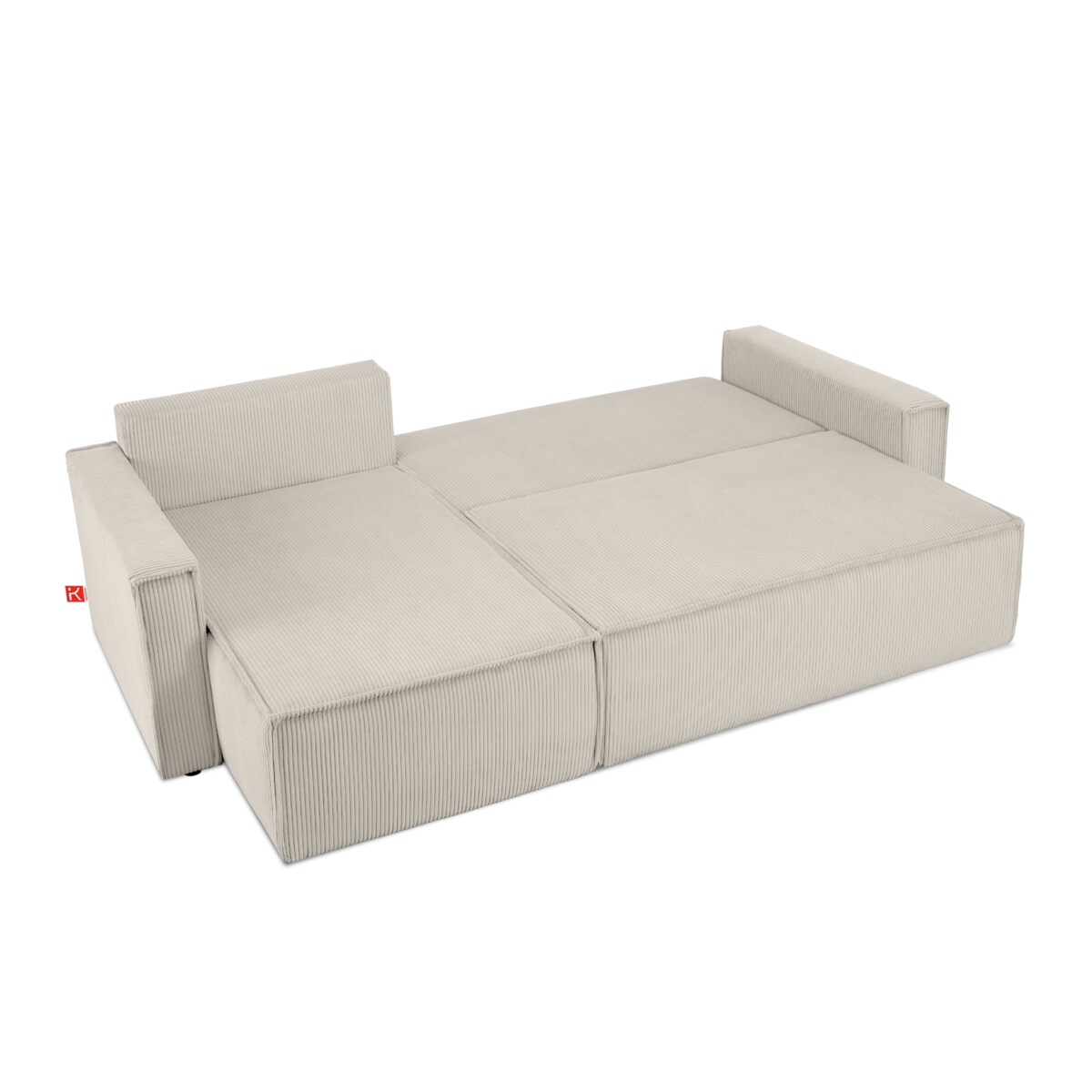 KONSIMO NAPI Duży rozkładany narożnik wykonany ze sztruksu w kolorze kremowym, prawy/lewy