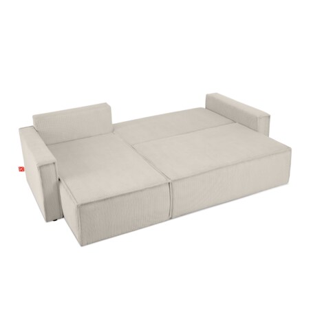 KONSIMO NAPI Duży rozkładany narożnik wykonany ze sztruksu w kolorze kremowym, prawy/lewy