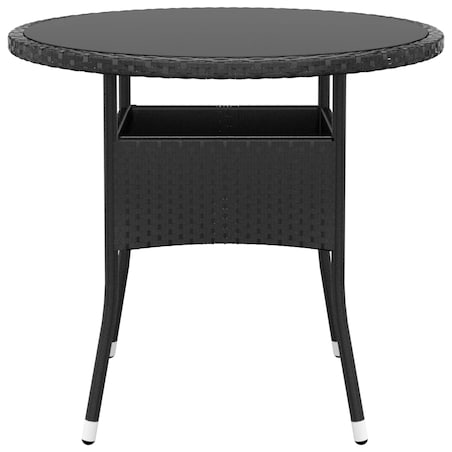 vidaXL Stolik ogrodowy, Ø80x75 cm, szkło hartowane i rattan PE, czarny