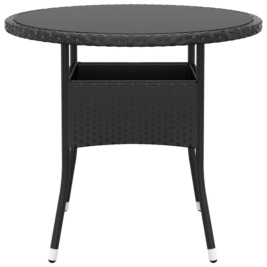 vidaXL Stolik ogrodowy, Ø80x75 cm, szkło hartowane i rattan PE, czarny